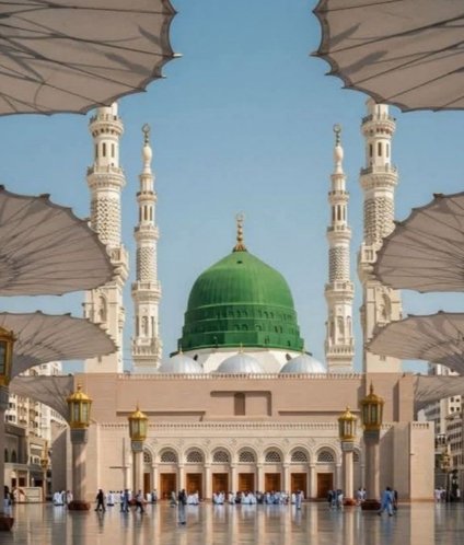 3 star Umrah packages featuring the iconic Green Dome and white minarets of Al Masjid an Nabawi in Medina, Saudi Arabia.